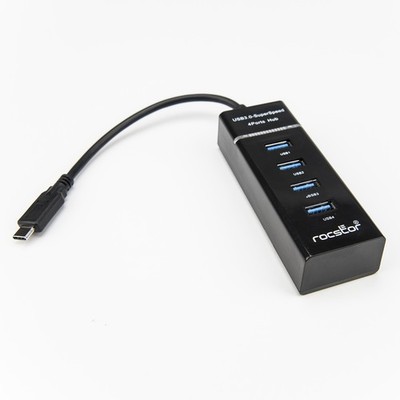 Rocstor Y10A228-B1 Ac Slim Portable 4 Port Hub Usb-C To 4X Usb-A Top Insert