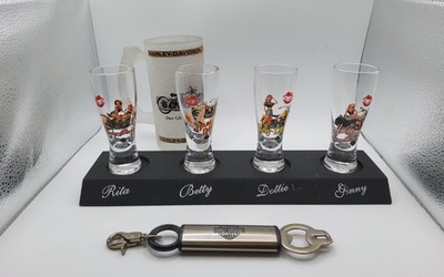 Harley-Davidson Bar Ware Set Vintage Frosted Mug Opener Shot Glasss Lot Of 7