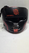 Sanabul Boxing Kickboxing MMA Leather Head Gear Black Red Size S/M