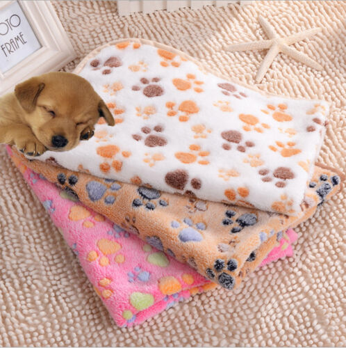 Manta suave cojín cama con estampado de pata de mascota perro gato cerdo cachorro lana invierno 3 juegos - Imagen 1 de 11