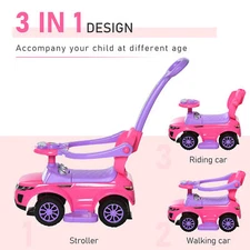 3 In 1 Kid Ride-On Push Car Stroller Sliding Walking Car w/ Horn Music 1-3 Years