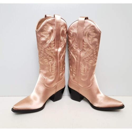 Free People Dagget Western Boots Dusty Rose Satin Size 6 - Picture 3 of 4