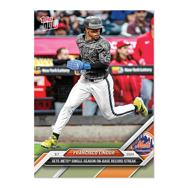 Francisco Lindor Mets on-base record streak 2024 MLB TOPPS