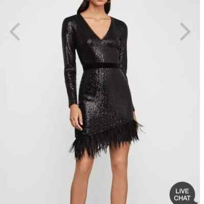 Womens Sequined Feathered Party Dress, Black / Regular 8 (M)