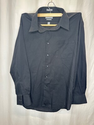 Van Heusen Mens Fitted Dress Shirt Large XL(34/35) Tone Black Satin Pen  Stripe | eBay
