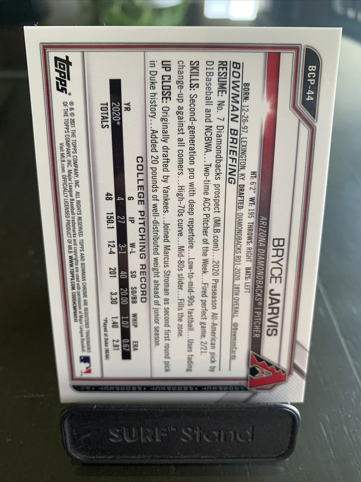 Bryce Jarvis 2021 Bowman Prospects Chrome Purple /250 - Diamondbacks #BCP-44 - Image 2 of 2