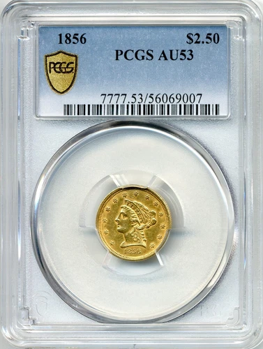 1856 US Liberty Head Quarter Eagle ($2.50) Gold Coin - About UNC, PCGS AU 53
