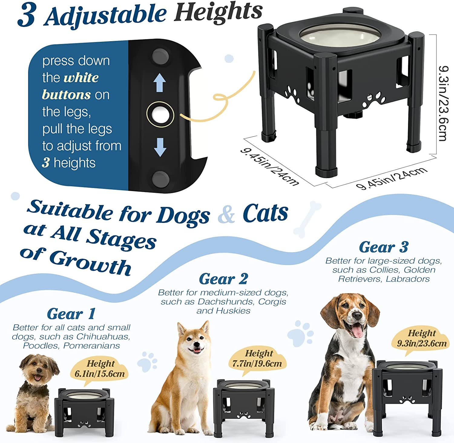 Elevated Dog Water Bowl No Spill, with 2.9L Large Capacity Water Bowl