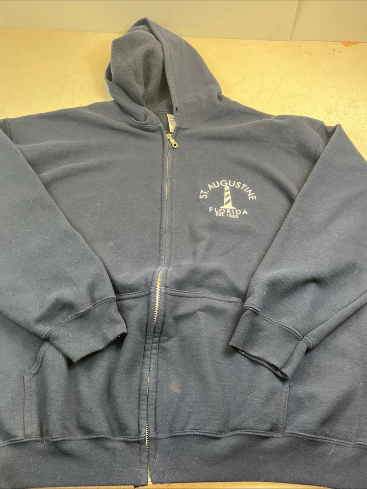 佛罗里达圣奥古斯丁全拉链连帽衫。藏青。XL. 仅限正面击球。无字符串 — 第 2/4 张图片