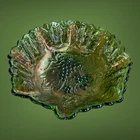 Vintage Imperial Glass Green Carnival Glass Bowl Grape with Ruffled Crimped Edge