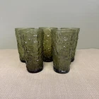 5 VINTAGE ANCHOR HOCKING LIDO MILANO TALL TUMBLER AVOCADO GREEN GLASSES 5.5”