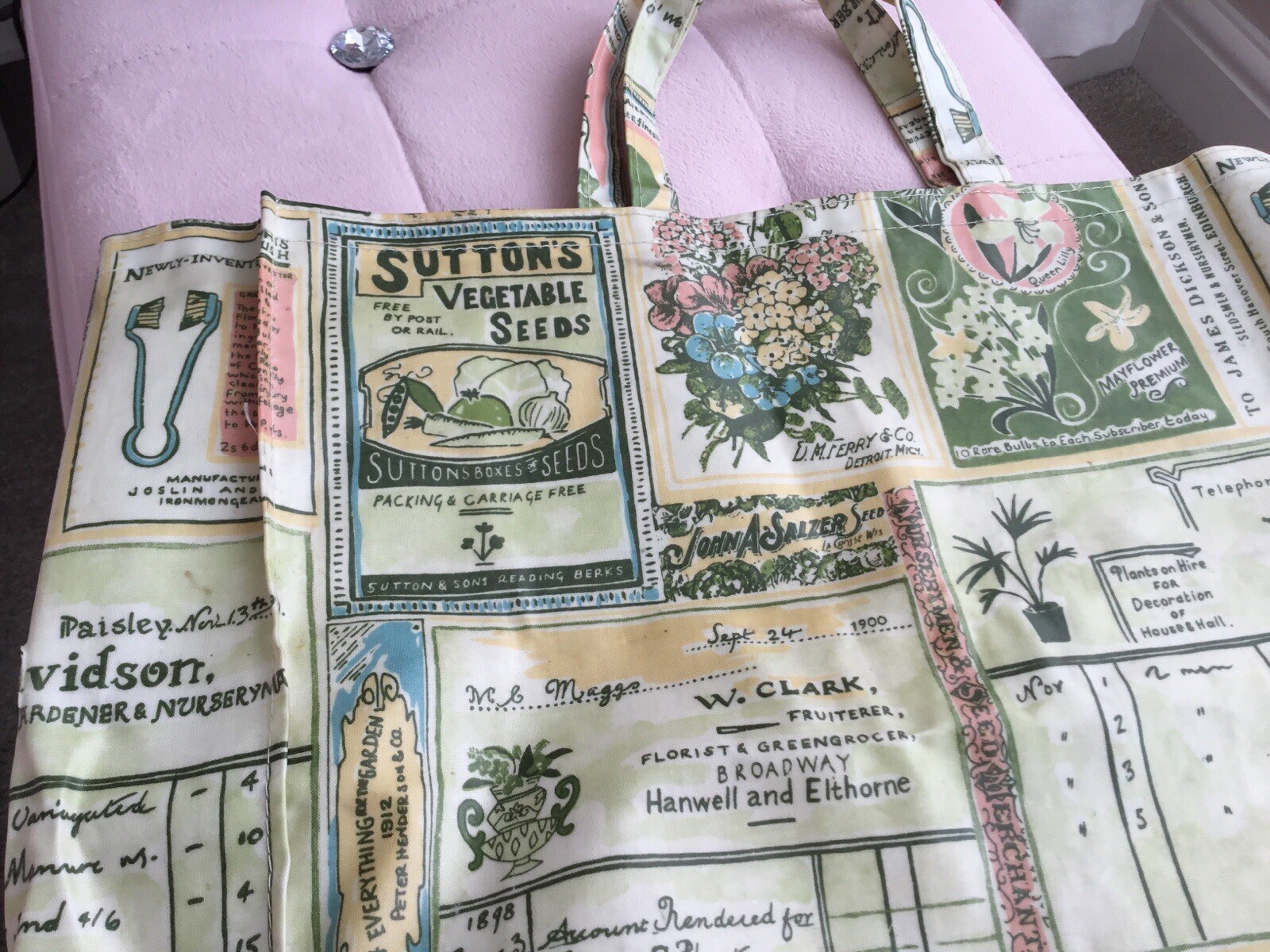 PAST TIMES VINTAGE PVC SHOPPING TOTE BAG WITH A GARDENING/NURSERY/ SEEDS DESIGN image 2