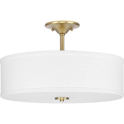 Progress Lighting Inspire 2-Light Semi-Flush Mount, Satin Brass w/ Linen Shade