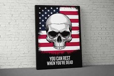 Motivational Skull Art - American Flag Gym Decor for Powerlifting