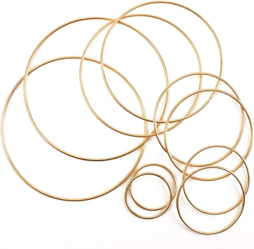 Gold Metal Macrame Hoop Rings for Dream Catchers, 10PCS Floral Wreath Craft Kit,