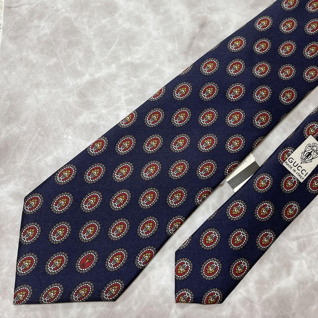 New Unused Old Gucci Neck Tie 90s Vintage Navy Dot 100%Silk