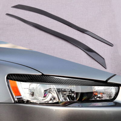 1Pair Carbon Fiber Headlight Eyebrow Cover Fit For Mitsubishi Lancer Evo 2008-14
