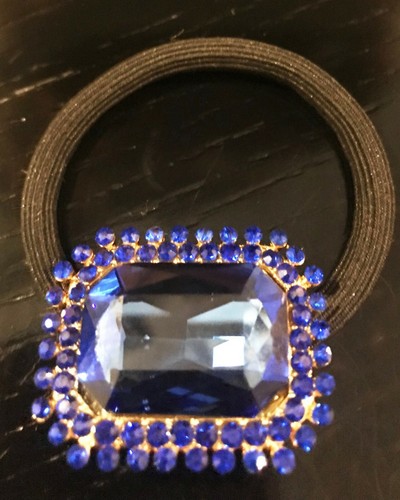 Nueva banda elástica negra cola de caballo talla cristal esmeralda azul zafiro grande - Imagen 3 de 3