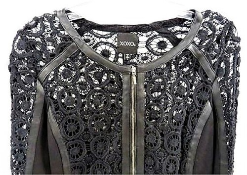 XOXO Women's Mesh Knitted Semi-See-through Top/Jacket, Black Sz. L - Picture 2 of 4