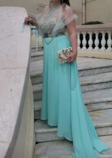 Terani Couture Blue Rhinestone Prom Dress Size 12 Backless