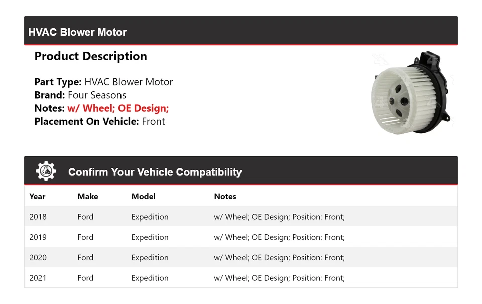 Двигатель переднего вентилятора для Ford Expedition 2018-2021 годов выпуска 4 сезона 2019 2020 - Изображение 2 из 4