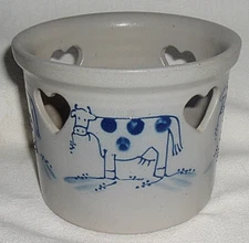 Signed 'David Eldreth 2000' SALT GLAZED Stoneware COBALT BLUE 'COW' HEART CROCK