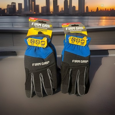 2x Firm Grip Tough Working Gloves - WorkMaster - Touch Screen - Large