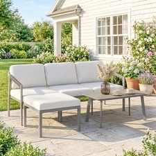 3 Piece Garden Dining Set, 3 Seater Outdoor Patio Furniture, Grey