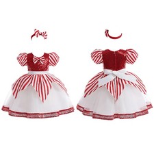 Kids Girls Dress Princess Costume Party Ballgown Headwear Fancy Dress Striped