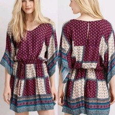 American Eagle Patchwork Boho Mini Dress XXS Keyhole Belted Cottagecore