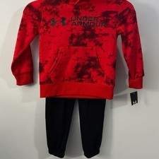 Under Armour Boys 2-Pc Print Hoodie and Jogger Pants Set Red Black Size 4