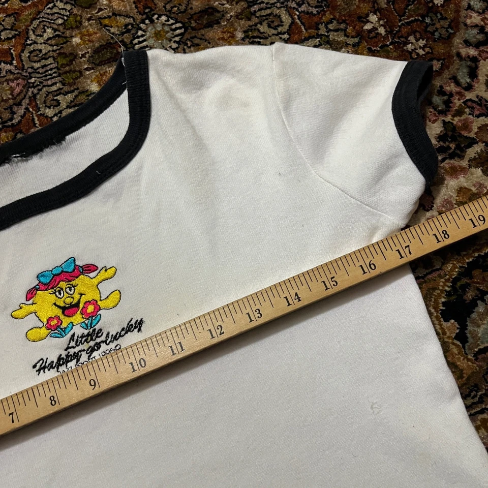 Medium 1995 VTG Womens Cropped Shirt Little Happy Go Lucky Ringer Tee Top White - Image 4 of 4