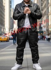Men's PU Leather Black Track Suit Sweatsuit Jogging Tracksuit BLACK