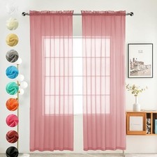 Solid Sheer Rod Pocket Curtain Voile Draperies 2 52"W x 54"L Pack of 2 Blush