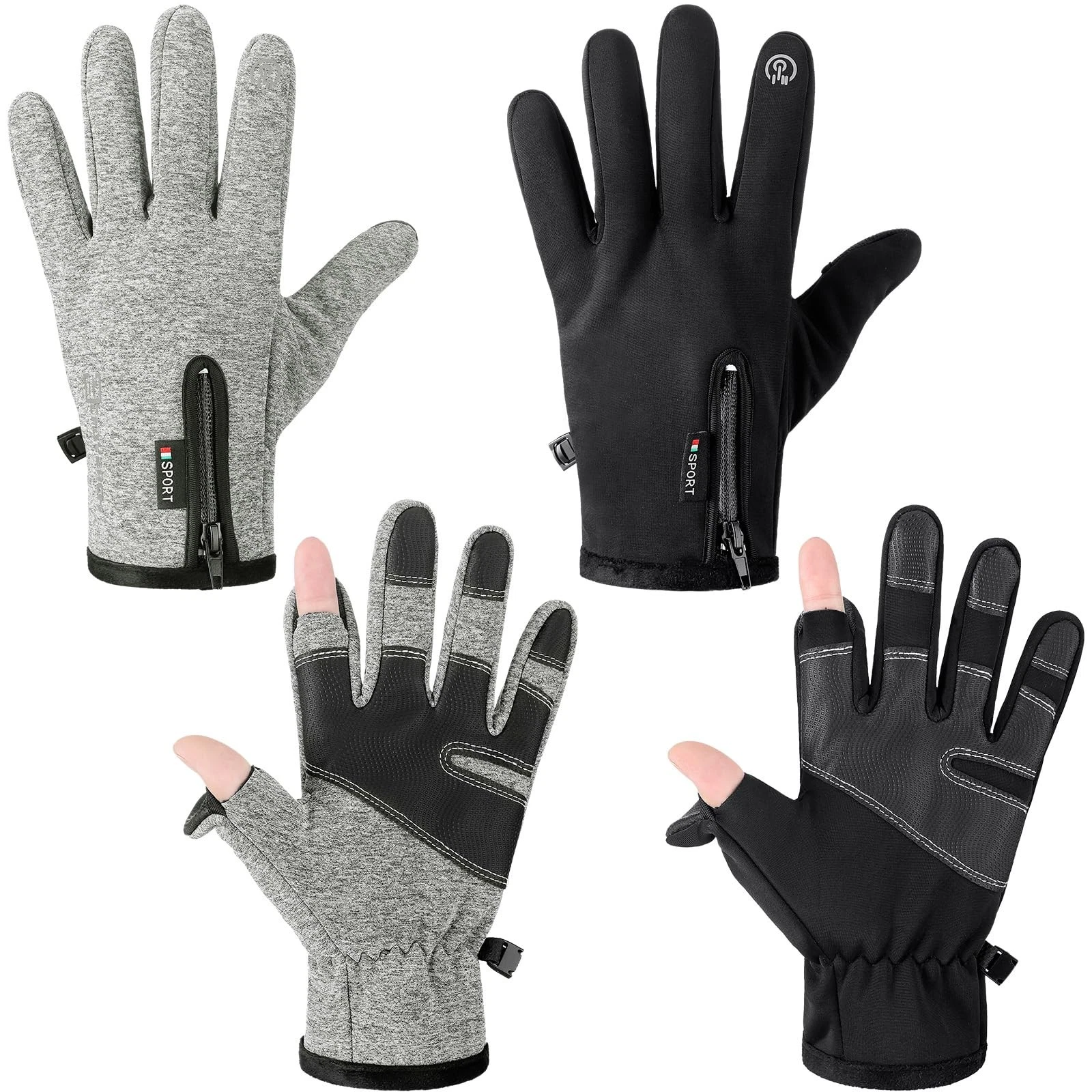 Bencailor 2 Pairs Windproof Waterproof Fingerless Winter Touchscreen Gloves