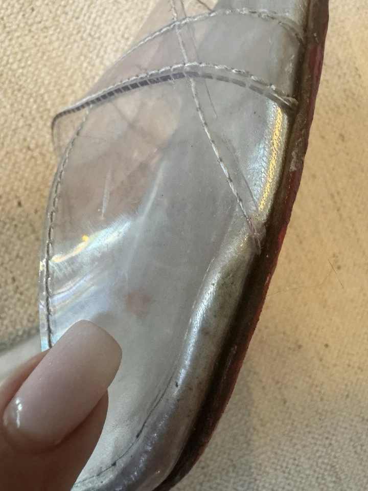 Christian Louboutin women shoes Clear PVC Silver Wedge Sz 40.5 9 Designer - Image 4 of 4