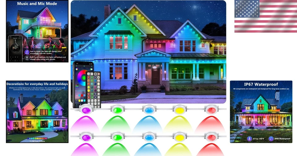300FT Outdoor RGB Lights Waterproof Eave Lighting for Decor and Parties - Image 2 of 4