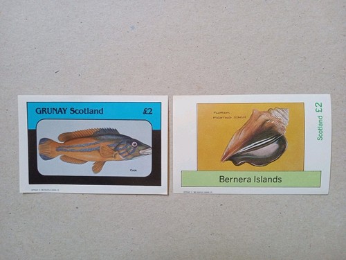 Escocia - Hojas de estampillas de pescado de lucha con caracola y cocina MNH, 2 libras