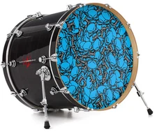 Vinyl Skin Decal Wrap fits 22" Bass Kick Drum - Scattered Skulls Neon Blue