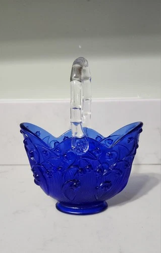 Fenton Art Glass Cobalt Lilly Of The Valley Basket