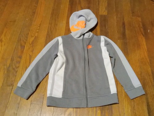 NIKE Boys' Zip Up Hoodie Size 6 M Grey & White , Orange Logo Accents , 110-116CM - Picture 1 of 6