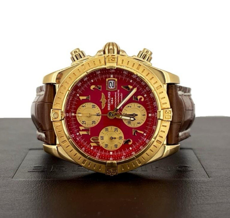 Breitling 44mm Evolution Chrono 18ct Gold/Leather Box & Papers Model: K13356