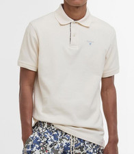 Barbour Mens Tartan Pique Polo Shirt M Antique White WH52