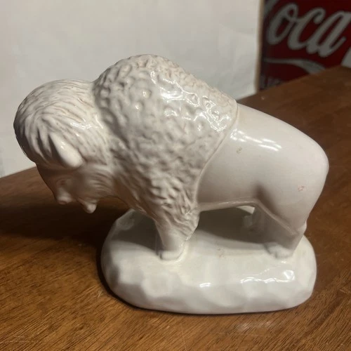 Frankoma Pottery White Bison Buffalo Vintage Figure Joneice Frank Signed #267 @@