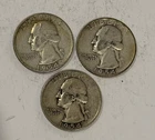 Lot of 3 US Washington Quarters, 1954, 90% Silver, D mint