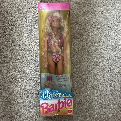 Vintage 1992 Glitter Beach Barbie Doll Mattel Model 3602 W/ Glitter Lotion NRFB