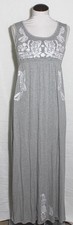 NEW Chelsea & Theodore Long Summer Dress Grey White Embroidery Sz Petite Medium