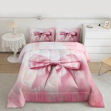 Bow Comforter Set Twin Size Bowknot Bedding Set for Kids Boys Girls Pink Whit...
