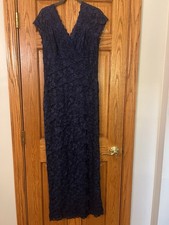 Marina Navy Beaded Lace Floor-Length Gown Sz 12 Prom Formal Evening Slit Dress