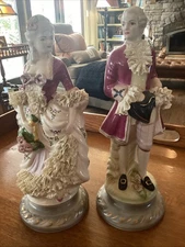 Pair of 19th century Louis XVI Chantilly Bisque figurines 16” Great Condition